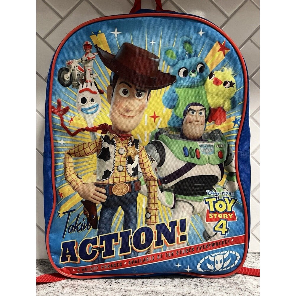 Disney Pixar Toy Story 4 Backpack Woody Buzz Forky Ducky Bunny Kids Blue Red